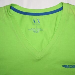 Armani Exchange Lime V-Neck Tee with Blue Accent